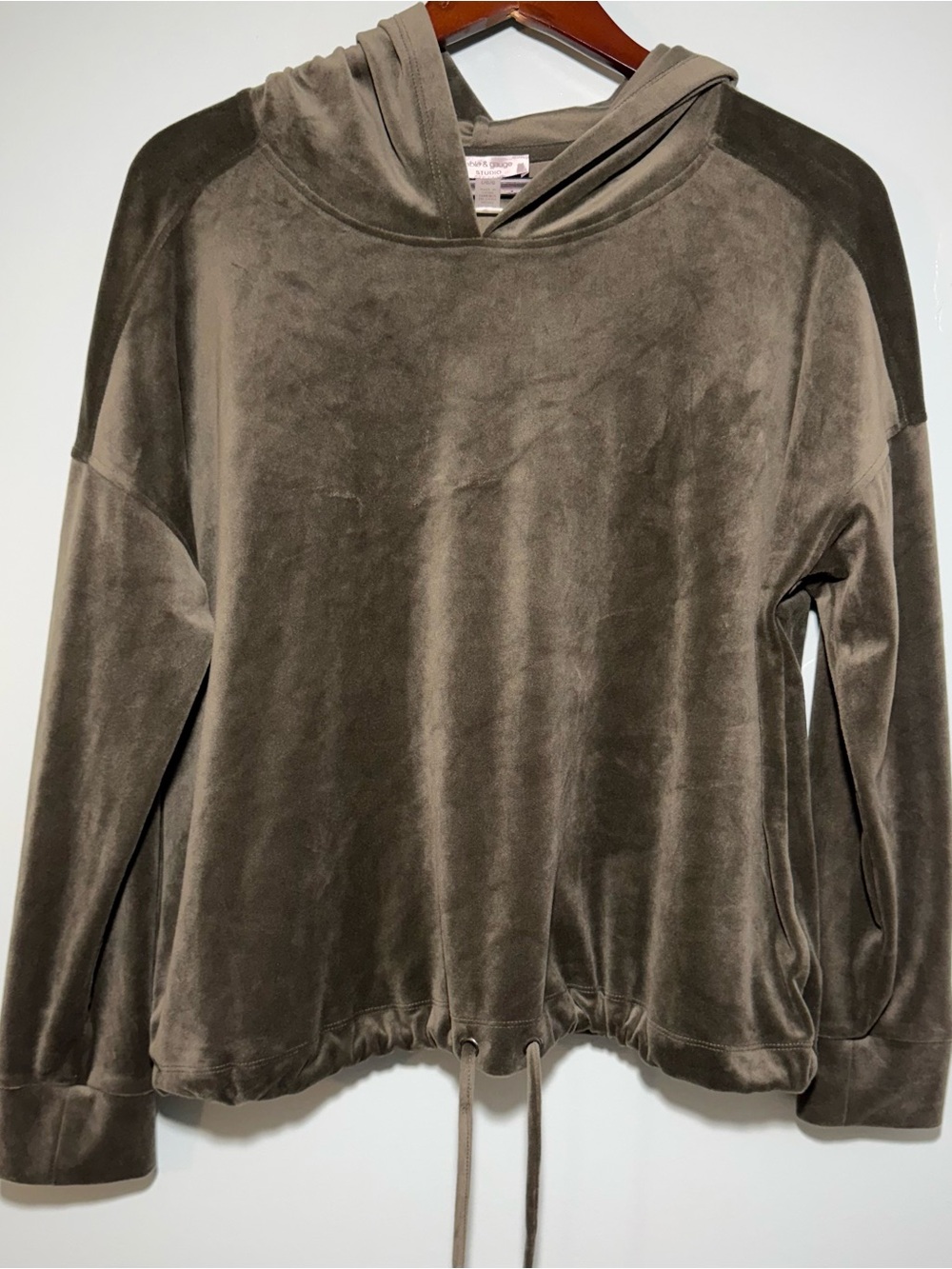 Cable & Gauge Olive Green Velvet Hoodie with Drawstring